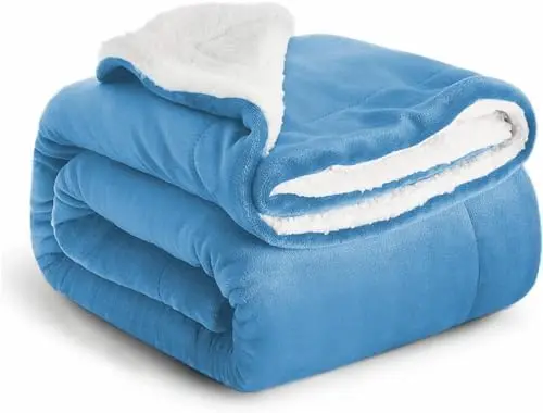 Rooms Sherpa Fleece Throw Blanket - Microfiber Fluffy Thick Blankets for Bed and Sofas Blue